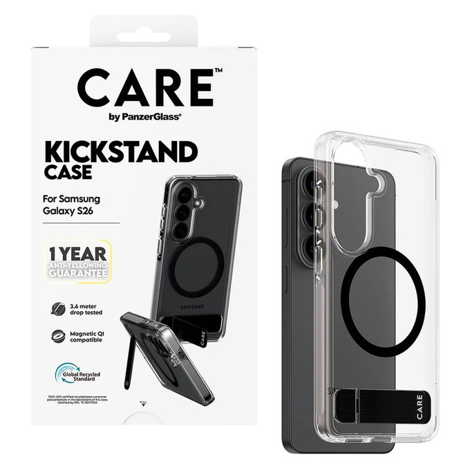 Maska Kickstand s crnim QI za Samsung Galaxy S26, Prozirna, PanzerGlass