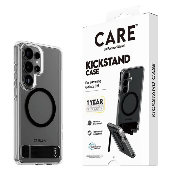 Maska Kickstand s crnim QI za Samsung Galaxy S26, Prozirna, PanzerGlass