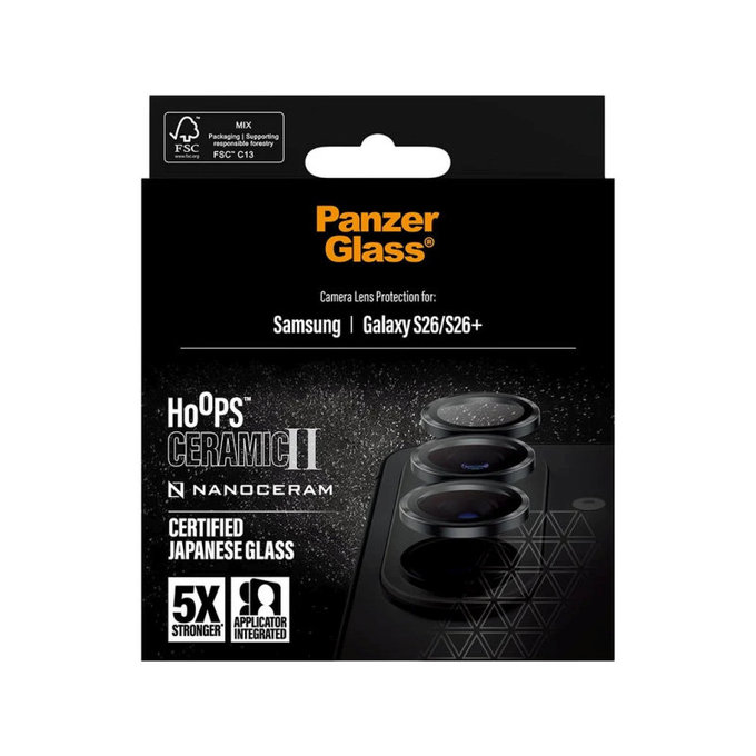 Zaštita objektiva Hoops Ceramic II za Samsung S26/S26+, Crna, PanzerGlass