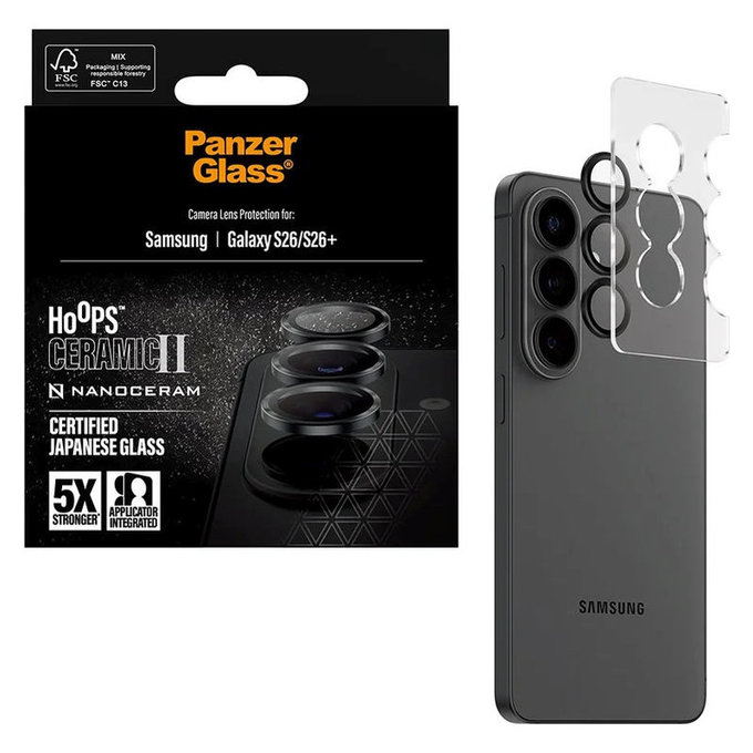 Zaštita objektiva Hoops Ceramic II za Samsung S26/S26+, Crna, PanzerGlass