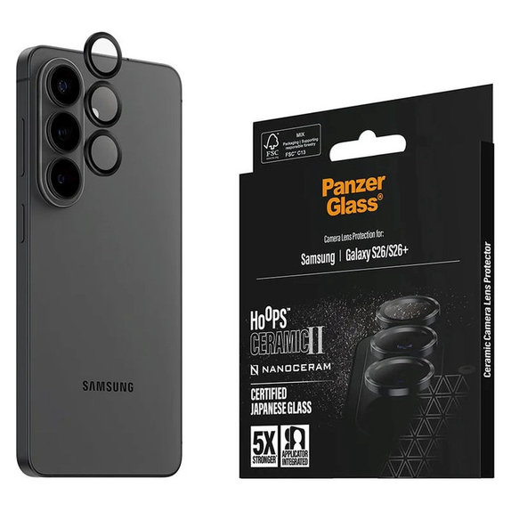 Zaštita objektiva Hoops Ceramic II za Samsung S26/S26+, Crna, PanzerGlass