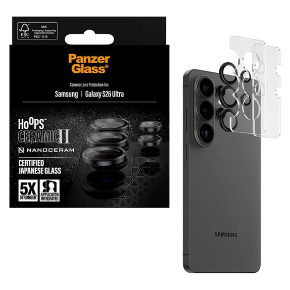 Zaštita objektiva Hoops Ceramic II za Samsung S26 Ultra, Crna, PanzerGlass