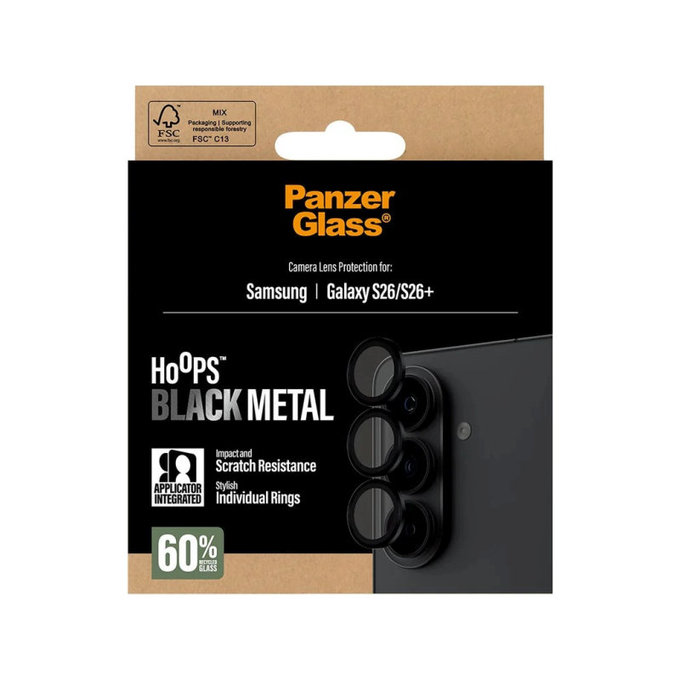 Zaštita objektiva Hoops za Samsung S26/S26+, Crna, PanzerGlass