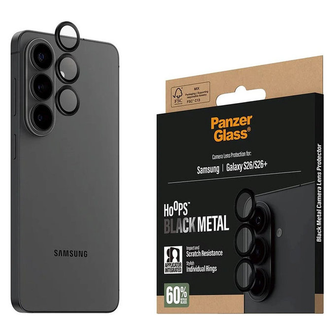 Zaštita objektiva Hoops za Samsung S26/S26+, Crna, PanzerGlass