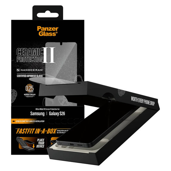 Kaljeno staklo UWF Ceramic s Fastfit In-A-Box za Samsung Galaxy S26, Prozirna, PanzerGlass