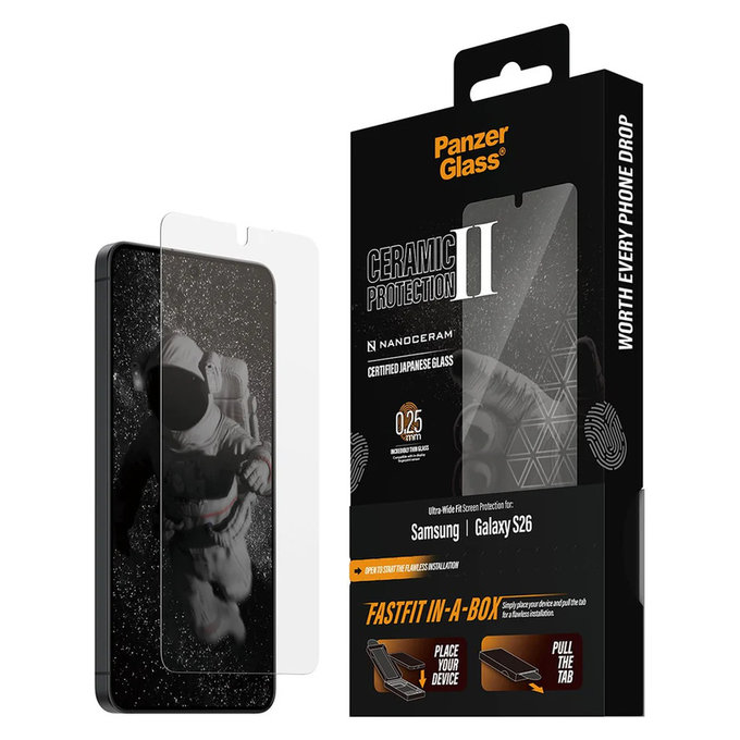 Kaljeno staklo UWF Ceramic s Fastfit In-A-Box za Samsung Galaxy S26, Prozirna, PanzerGlass