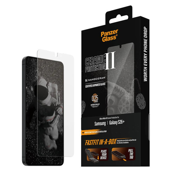 Kaljeno staklo UWF Ceramic s Fastfit In-A-Box za Samsung Galaxy S26+, Prozirna, PanzerGlass