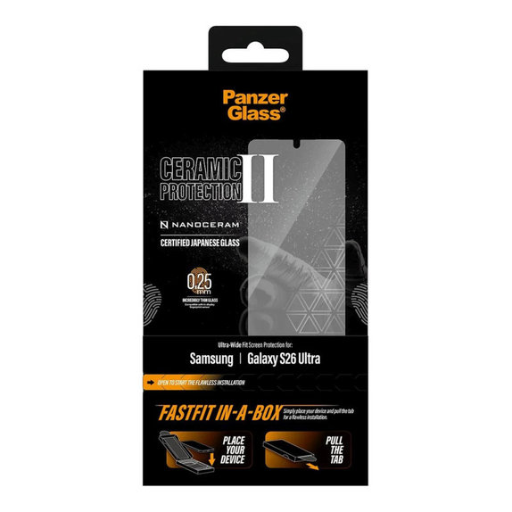 UWF Ceramic kaljeno staklo s FASTFIT In-A-Box za Samsung S26 Ultra, transparent, PanzerGlass