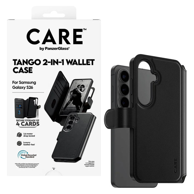 Maska Tango Wallet Two-In-One s QI za Samsung Galaxy S26, Crna, PanzerGlass