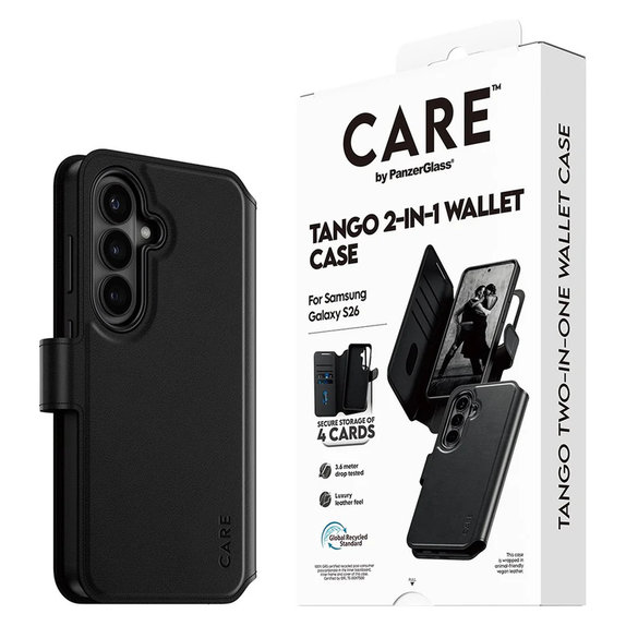 Maska Tango Wallet Two-In-One s QI za Samsung Galaxy S26, Crna, PanzerGlass
