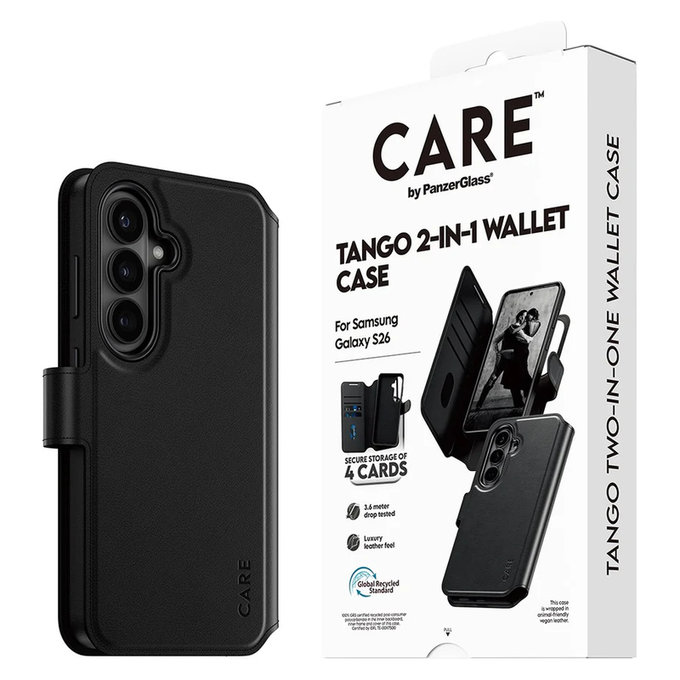 Maska Tango Wallet Two-In-One s QI za Samsung Galaxy S26, Crna, PanzerGlass