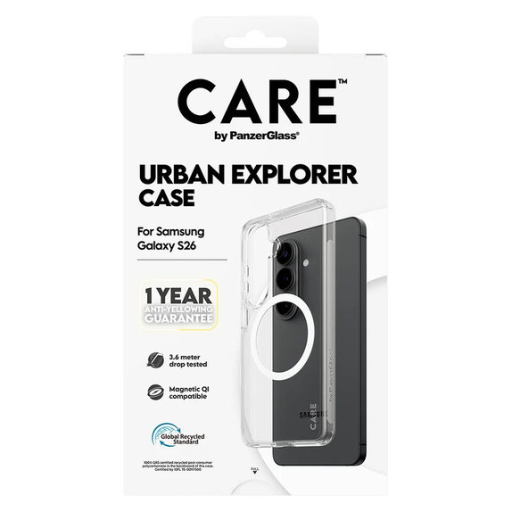 Maska Urban Explorer s bijelim QI za Samsung Galaxy S26, Prozirna, PanzerGlass