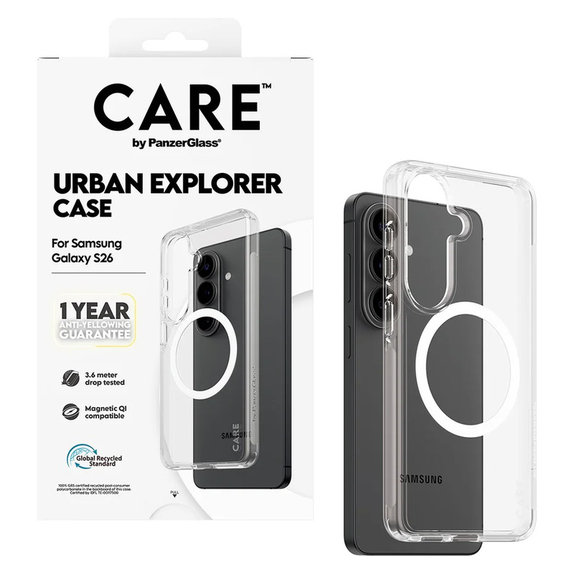 Maska Urban Explorer s bijelim QI za Samsung Galaxy S26, Prozirna, PanzerGlass