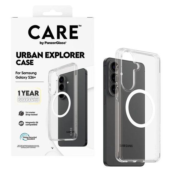 Maska Urban Explorer s bijelim QI za Samsung Galaxy S26+, Prozirna, PanzerGlass