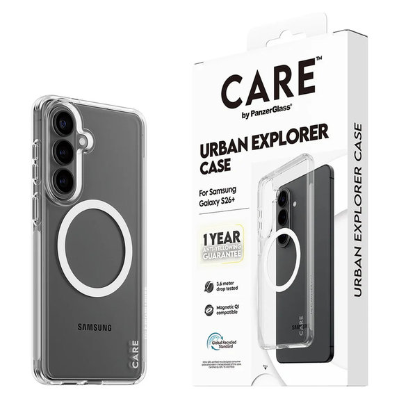 Maska Urban Explorer s bijelim QI za Samsung Galaxy S26+, Prozirna, PanzerGlass