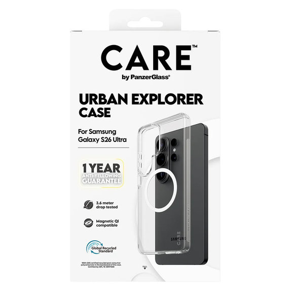 Maska Urban Explorer s bijelim QI za Samsung Galaxy S26 Ultra, Prozirna, PanzerGlass