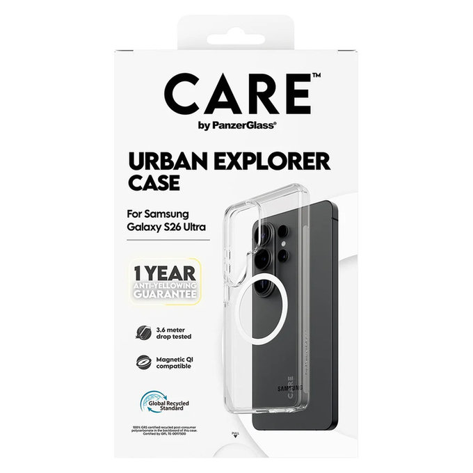 Maska Urban Explorer s bijelim QI za Samsung Galaxy S26 Ultra, Prozirna, PanzerGlass