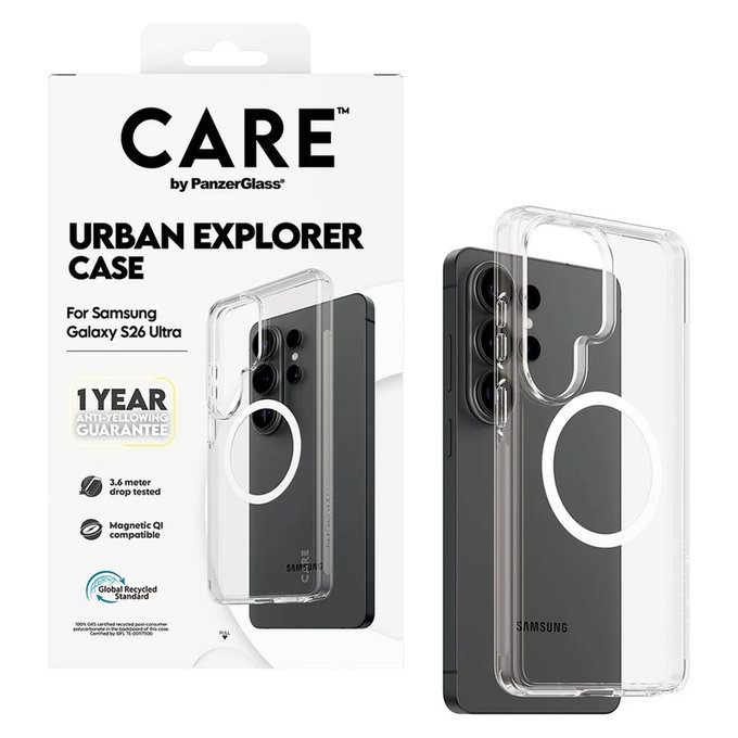 Maska Urban Explorer s bijelim QI za Samsung Galaxy S26 Ultra, Prozirna, PanzerGlass