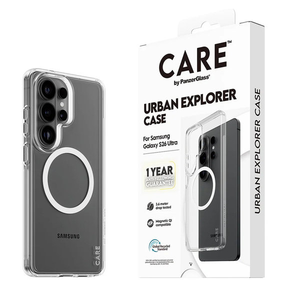 Maska Urban Explorer s bijelim QI za Samsung Galaxy S26 Ultra, Prozirna, PanzerGlass