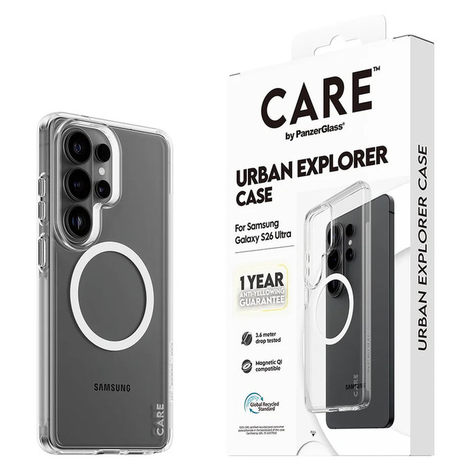 Maska Urban Explorer s bijelim QI za Samsung Galaxy S26 Ultra, Prozirna, PanzerGlass