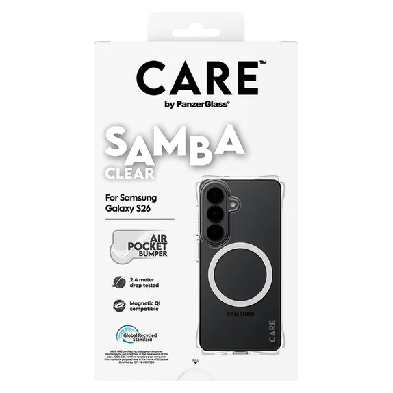 Maska Samba s bijelim QI za Samsung Galaxy S26, Prozirna, PanzerGlass