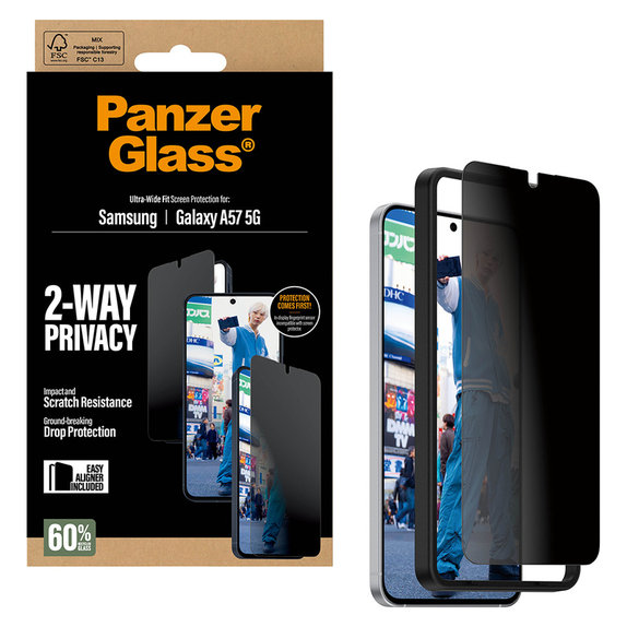 Kaljeno staklo UWF Privacy s aplikatorom za Samsung Galaxy A57, Prozirna, PanzerGlass