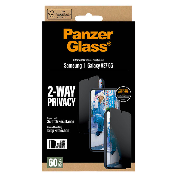 Kaljeno staklo UWF Privacy s aplikatorom za Samsung Galaxy A37, Prozirna, PanzerGlass