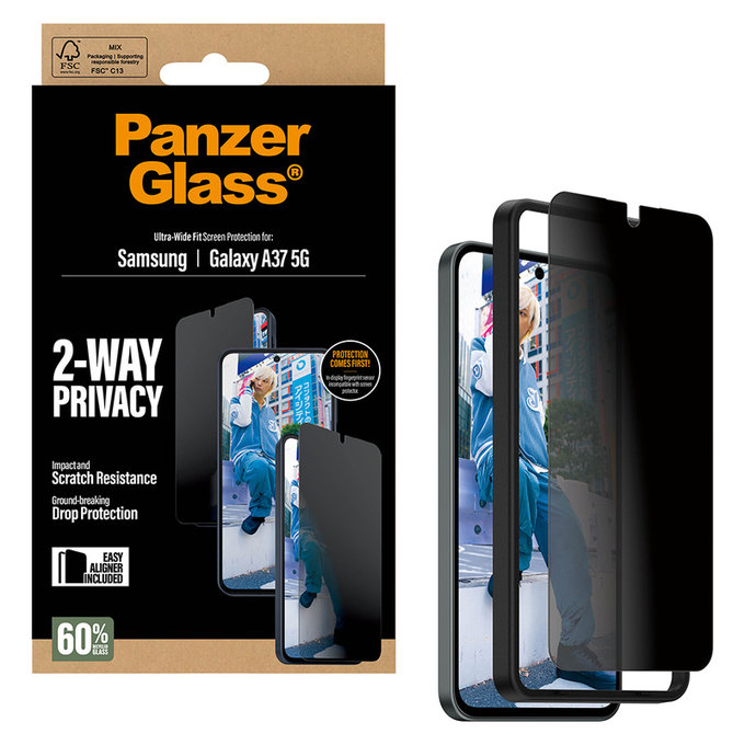 Kaljeno staklo UWF Privacy s aplikatorom za Samsung Galaxy A37, Prozirna, PanzerGlass