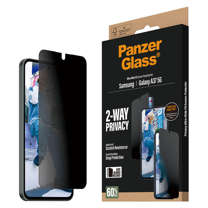 Kaljeno staklo UWF Privacy s aplikatorom za Samsung Galaxy A37, Prozirna, PanzerGlass
