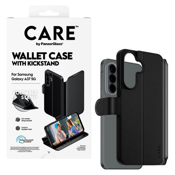 Maska Wallet Kickstand za Samsung Galaxy A37, Crna, PanzerGlass