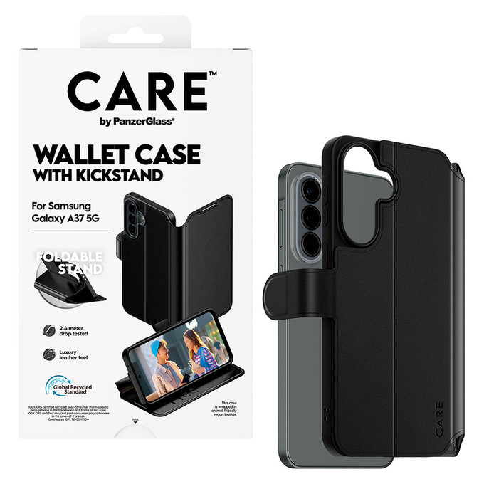 Maska Wallet Kickstand za Samsung Galaxy A37, Crna, PanzerGlass