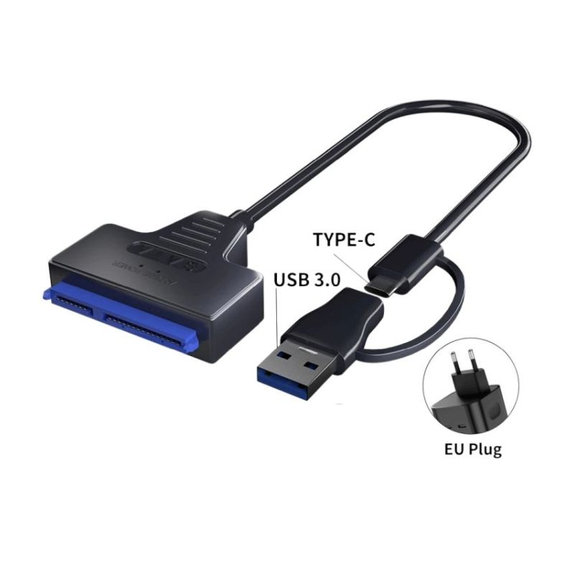 USB 3.0 / USB-C na SATA adapter za 2.5" i 3.5" HDD/SSD, s napajanjem