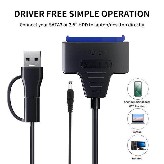 USB 3.0 / USB-C na SATA adapter za 2.5" i 3.5" HDD/SSD, s napajanjem