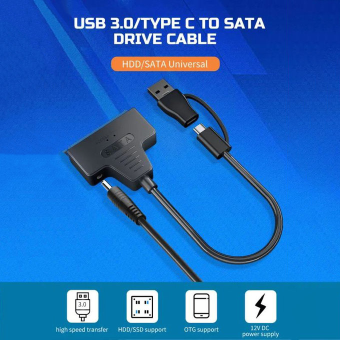 USB 3.0 / USB-C na SATA adapter za 2.5" i 3.5" HDD/SSD, s napajanjem