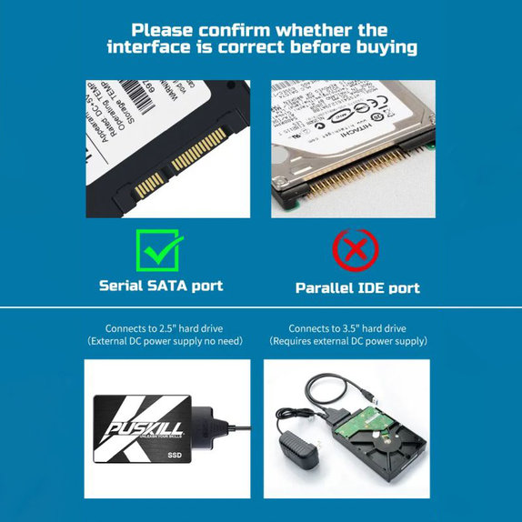 USB 3.0 / USB-C na SATA adapter za 2.5" i 3.5" HDD/SSD, s napajanjem
