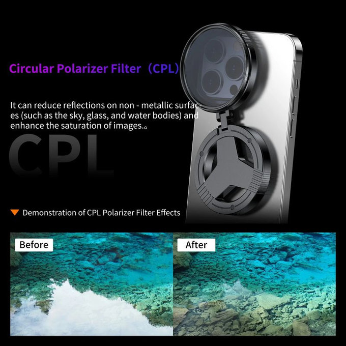 CPL polarizacijski filter 52mm s magnetskim držačem za pametni telefon