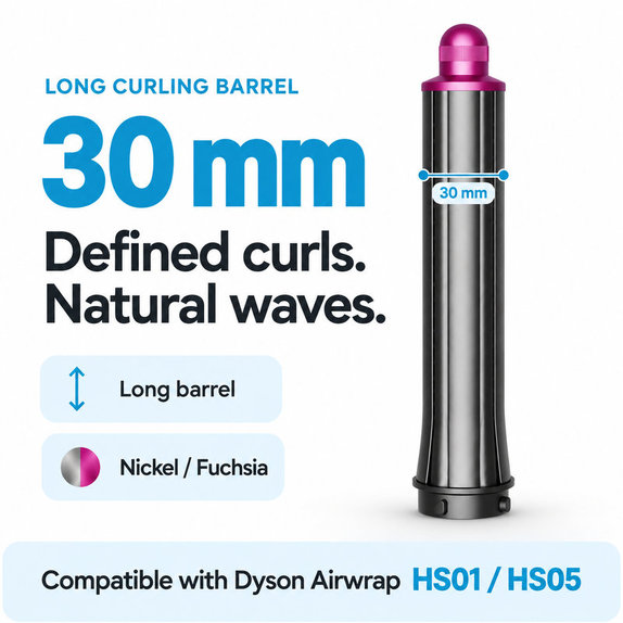 Dugi nastavak za kovrčanje za Dyson Airwrap HS01, HS05, 30 mm, Nickel / Fuchsia