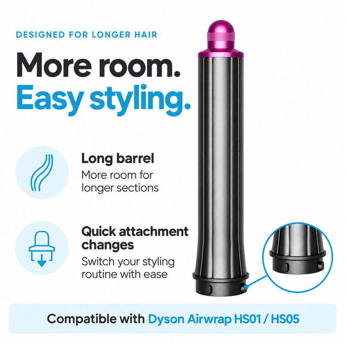 Dugi nastavak za kovrčanje za Dyson Airwrap HS01, HS05, 30 mm, Nickel / Fuchsia