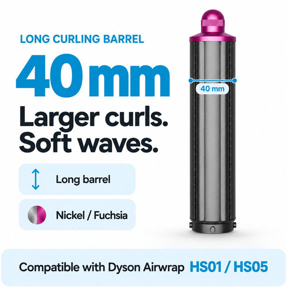 Dugi nastavak za kovrčanje za Dyson Airwrap HS01, HS05, 40 mm, Nickel / Fuchsia