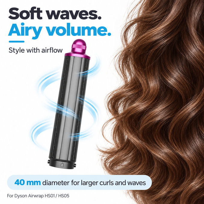 Dugi nastavak za kovrčanje za Dyson Airwrap HS01, HS05, 40 mm, Nickel / Fuchsia