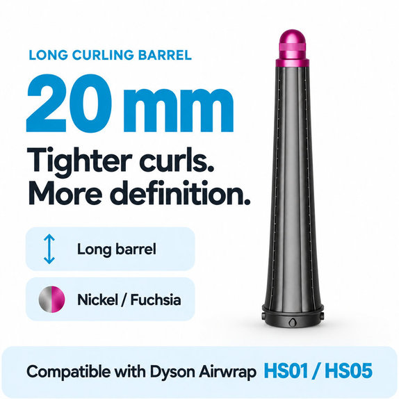 Dugi nastavak za kovrčanje za Dyson Airwrap HS01, HS05, 20 mm, Nickel / Fuchsia