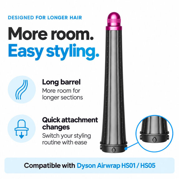 Dugi nastavak za kovrčanje za Dyson Airwrap HS01, HS05, 20 mm, Nickel / Fuchsia