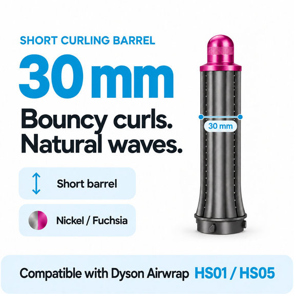 Kratki nastavak za kovrčanje za Dyson Airwrap HS01, HS05, 30 mm, Nickel / Fuchsia