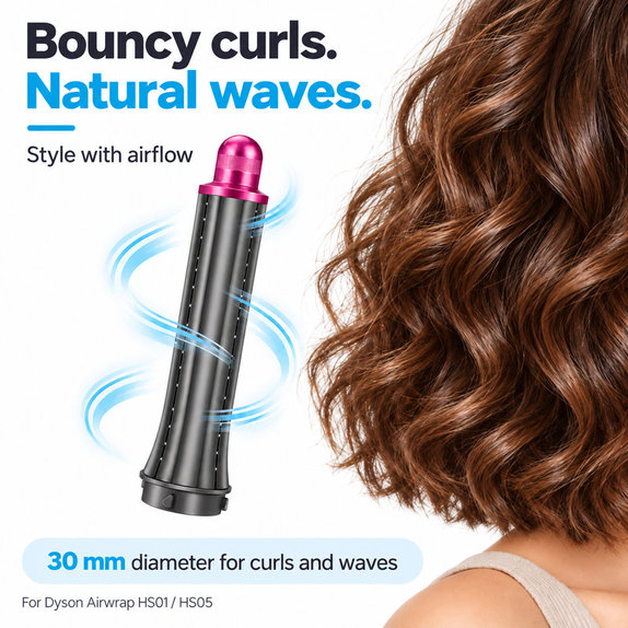 Kratki nastavak za kovrčanje za Dyson Airwrap HS01, HS05, 30 mm, Nickel / Fuchsia