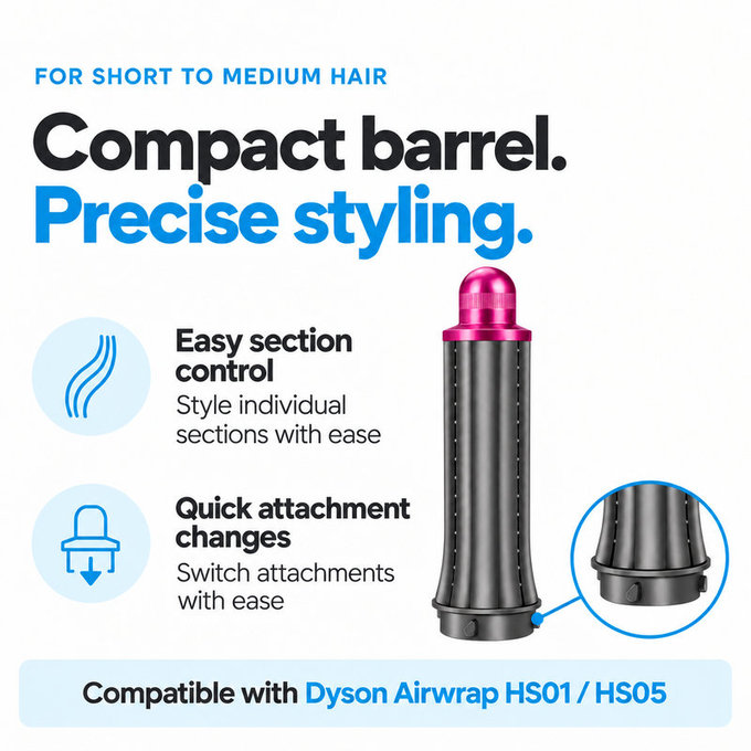 Kratki nastavak za kovrčanje za Dyson Airwrap HS01, HS05, 30 mm, Nickel / Fuchsia