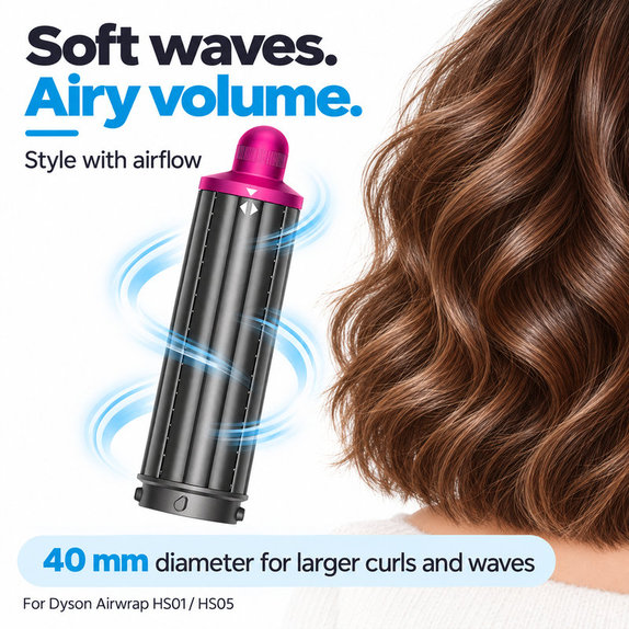 Kratki nastavak za kovrčanje za Dyson Airwrap HS01, HS05, 40 mm, Nickel / Fuchsia