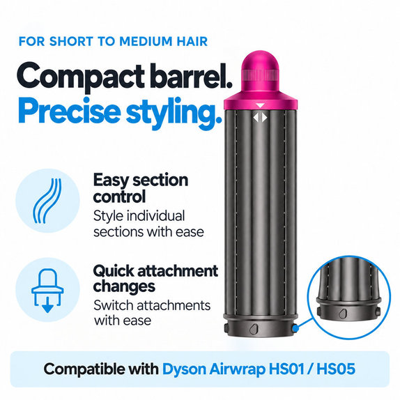 Kratki nastavak za kovrčanje za Dyson Airwrap HS01, HS05, 40 mm, Nickel / Fuchsia