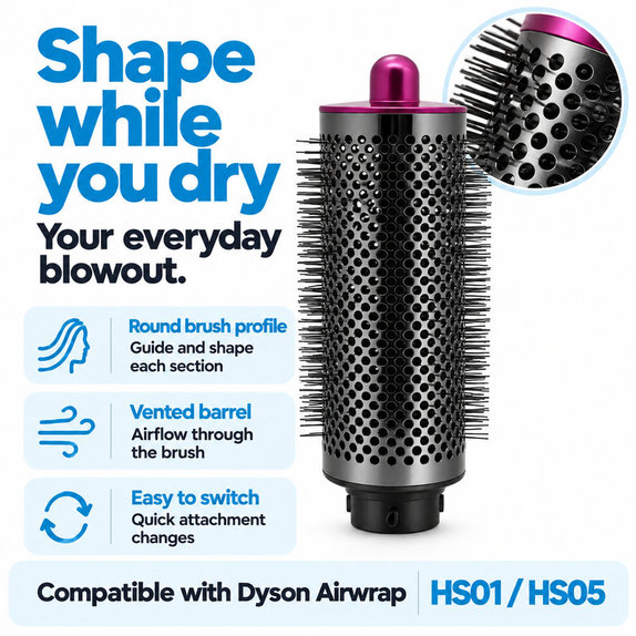 Velika okrugla četka za volumen za Dyson Airwrap HS01, HS05, Iron / Fuchsia