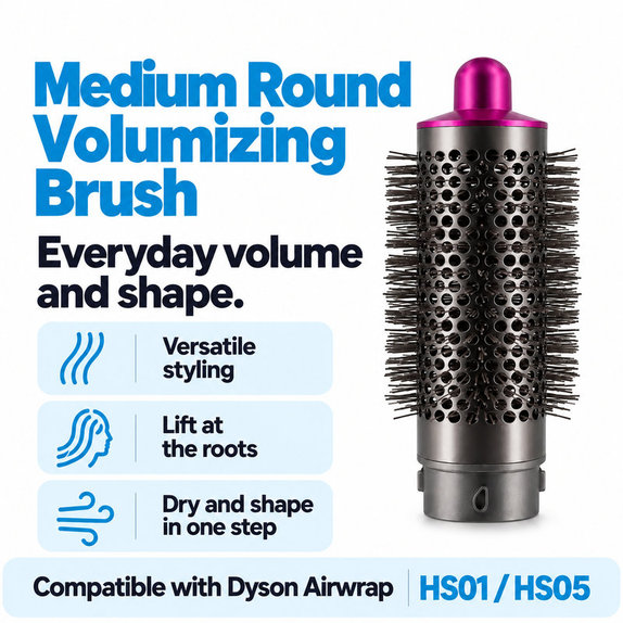 Srednja okrugla četka za volumen za Dyson Airwrap HS01, HS05, Iron / Fuchsia