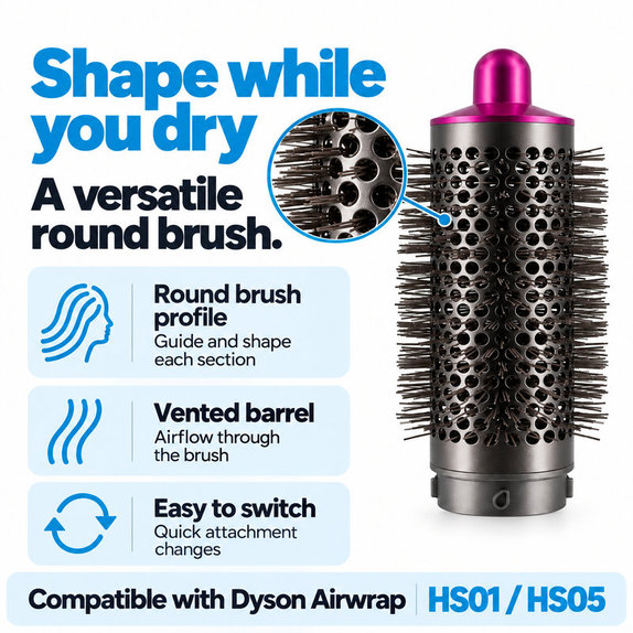 Srednja okrugla četka za volumen za Dyson Airwrap HS01, HS05, Iron / Fuchsia